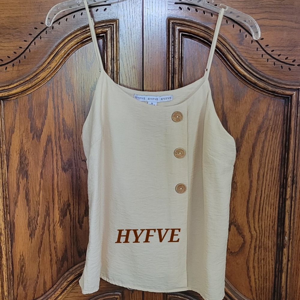 HYFVE Cream Side Button Adjustable Spaghetti Strap Tank Top Size M Med
